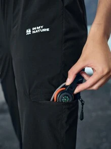 In My Nature Women's Letter Print Drawstring Waist Casual Outdoor Pants Hiking Women Clothes ,Women's Fall & Winter Outdoor Pants - Black - View 5