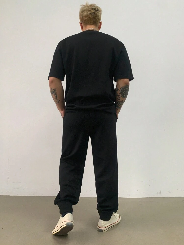 2pcs/Set Men's All-Match Casual Short Sleeve T-Shirt And Sweatpants Summer Outfit