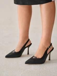 CUCCOO CURVES Sapatos de salto alto com fivela e bico femininos, moda para o dia a dia, dia dos namorados - Preto - Ver 2