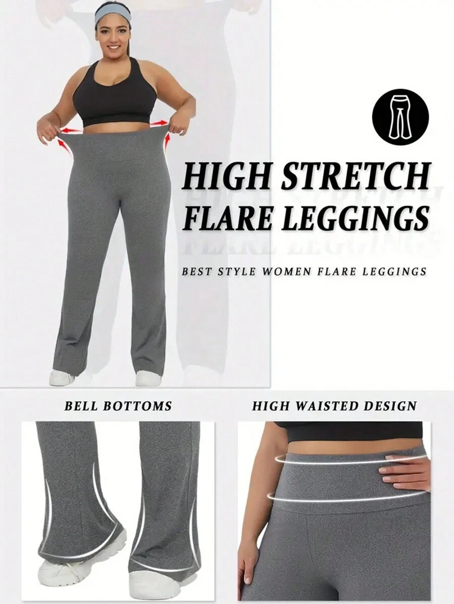 SHEIN Essnce Plus Size Solid Color Elastic Waist Casual Leggings - Dark Grey - View 1