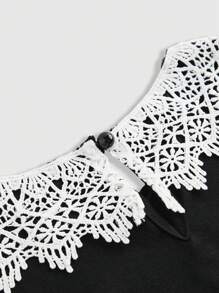 ROMWE Goth Gothic Dark Mystery Cat Embroidery Splice Lace Collar Bodycon T-Shirt