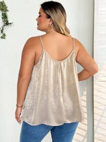 SHEIN CURVE+ 大码女式褶皱休闲金色 A 字形吊带背心 - 彩色 - 查看 2