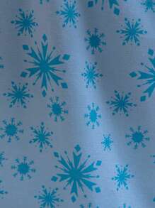 Glamorique Kids Baby Girl Snowflake Print Mesh Patchwork Knit Fabric Party Dress With Bubble Sleeves, Cute And Playful Blue Mesh Dress For Birthday, Performances, Everyday Wear, Cosplay