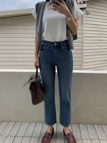 DAZY Women's Distressed Straight Leg Cropped Jeans, All Season