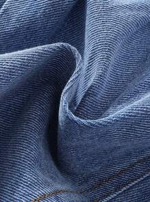 SHEIN Explorewe 年轻女孩休闲时尚褶皱裤裙短裤。舒适牛仔水洗腰百搭裤裙