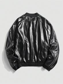 Manfinity VCAY Men's Casual PU Fabric Loose Fit Long Sleeve Jacket, Young Design, For Daily Wear, For Fall Winter