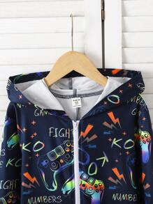 Tween Boy Pajamas Jumpsuit - Navy Blue, Fashionable & Cool Glow-In-The-Dark Gaming Graphic Print Long Sleeve Sleepwear - Navy Blue - View 4