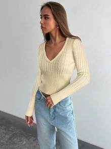 Aloruh New Sexy Deep V-Neck Warm Knit Sweater,Versatile & Comfortable Long Sleeve Pullover