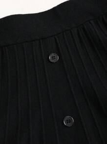 Sweetra تنورة من الجبردين باللون الأسود، عصرية، متنوعة في الاستخدام، كاجوال، منحفة الخصر، متوسطة الطول، بقصة A، مطوية ومحبوكة