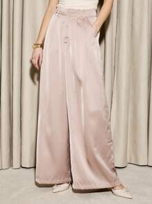 AiiRZ Satin Wide Leg Trouser - Brown - View 1