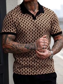Manfinity CasualCool Men's Casual Fashionable Geometric Jacquard Fabric Polo Shirt, Minimalist & Fashion, Suitable For Daily Wear,For Husband, Old Money Style - Multicolor - View 5