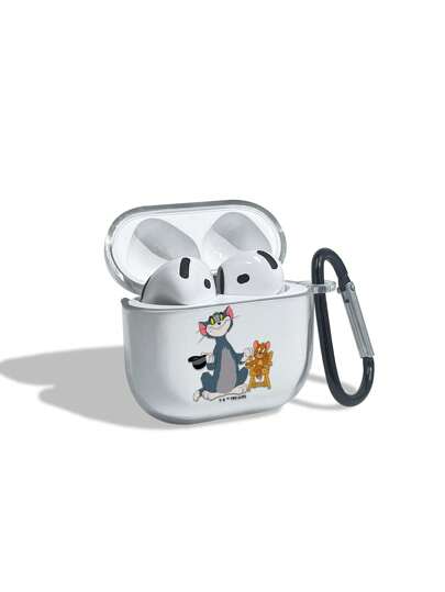 TOM & JERRY X SHEIN Cute Cartoon Pattern Transparent Bluetooth Earphone Case With Hook