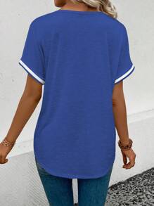 SHEIN LUNE Women Casual Contrast Color Trim Batwing Sleeve T-Shirt