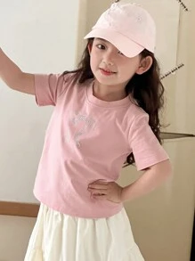 DAZY Young Girl Fall Clothes Young Girls Short Sleeve T-Shirt - Pink - View 6