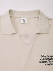 SHEIN Explorewe 2pcs Boys' Casual Set - V-Neck Letter Graphic Tee And Shorts, New Arrival - Khaki - View 5