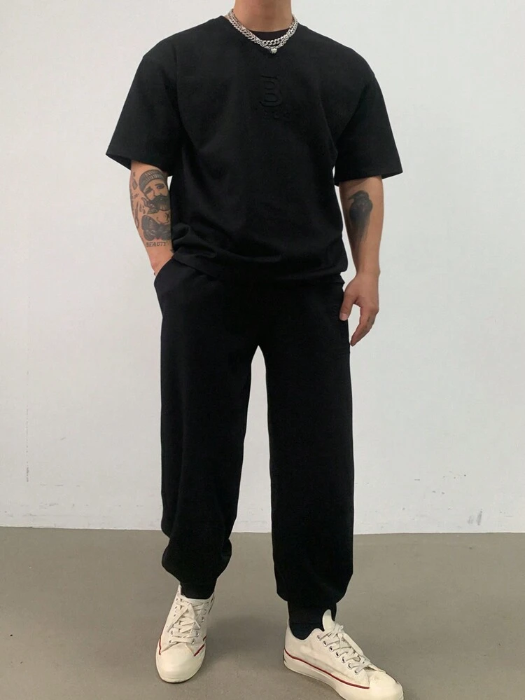 2pcs/Set Men's All-Match Casual Short Sleeve T-Shirt And Sweatpants Summer Outfit