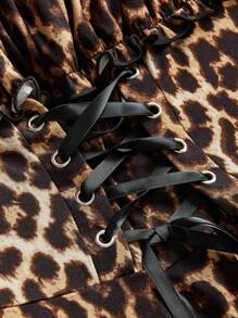 ROMWE Vestido de mujer con estampado de leopardo, hombros descubiertos y bajo asimétrico, estilo bohemio, para primavera y verano, Gyaru, atuendo de concentración, atuendo de festival/rave, atuendo de vacaciones de primavera, vestido de verano