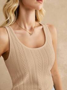 Poéselle Women's Solid Color Textured Casual Tank Top - Khaki - View 6