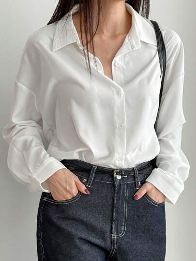 Women's Loose Minimalist Long Sleeve Casual/Work Shirt Business Casual Woman Work Clothes