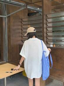DAZY 女式常规领短袖中长休闲T恤学院风上衣 - 白色 - 查看 5