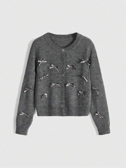 Kawaii Süßer lässiger Mädchen Strickjacke mit Schleifen Dekor