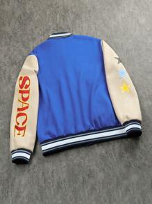 Manfinity EMRG Men's Contrast Color Letter Graphic Long Sleeve Casual Baseball Jacket, Autumn/Winter - Blue - View 2