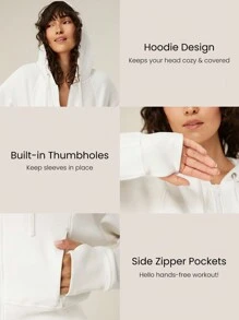 GLOWMODE Modal Fleece Power Zip Side Pockets Hoodie Long Sleeve Sweater With Thumbholes Daily Casual