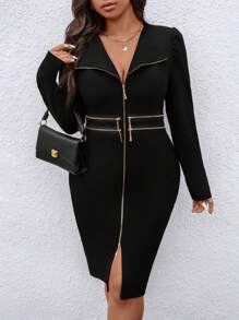 Juhart Vestido de fiesta/Día de San Valentín de talla grande para mujer, color negro con cremallera