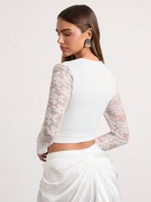 Glamine Women Elegant Sexy Lace Patchwork Hollow Out Blouse Fall Cloth For Women - White - View 6