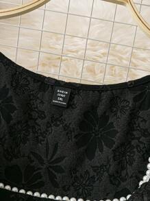 SHEIN LUNE Plus Size Square Neck Textured Knit Pearl Decor Elegant Long Sleeve Dress Fall Cloth For Women