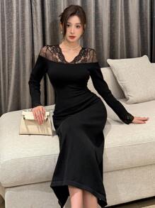 DAZY Women's Valentine's Day Party Sweater Dress,Fall Women Clothes - Black - View 2