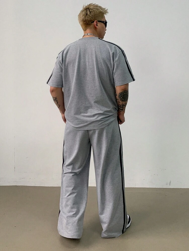 Men Summer Letter Print Trimmed T-Shirt & Pants Set