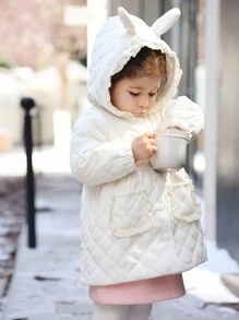 SHEIN Toddler Girls Lace Hooded Pocket Waist Windbreaker, Thick And Warm, Fashion Cute Unique Outdoor Jacket, Autumn/Winter