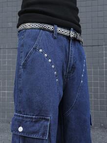 Manfinity EMRG Men's Simple Pocket Button Jeans, Casual Everyday Wear - Medium Wash - View 7