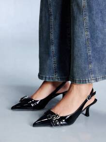 CUCCOO GRLICON 女士尖头豹纹系带镂空细高跟时尚高跟凉鞋 - 黑色 - 查看 2