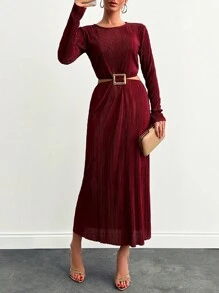 SHEIN SUKIENKA MAXI Z DŁUGIM RĘKAWEM I ZŁOTYM PASKIEM ODKRYWAJĄCA TALIE
