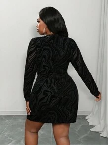 Slaydiva Vestido de manga larga con cordones y estampado de mármol para mujeres de talla grande, ideal para días festivos como Año Nuevo y San Valentín