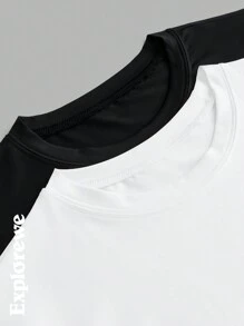 SHEIN 2pcs/Set Teenager Boy White & Black Round Neck Short Sleeve Outdoor Sports T-Shirts - Black and White - View 6