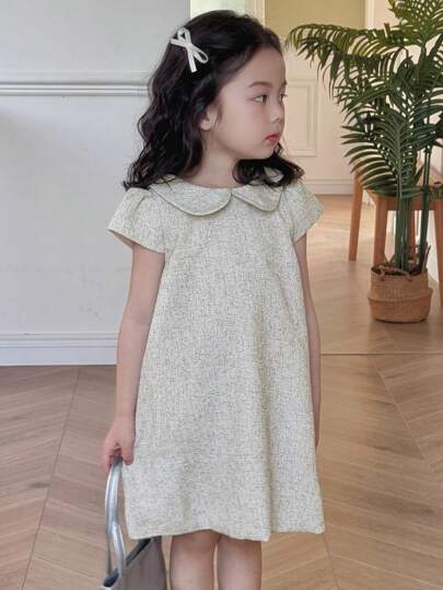 DAZY 女童秋季服装 彼得潘领短袖梭织春夏女童连衣裙