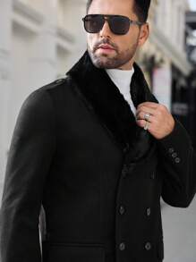 Manfinity VCAY 男士编织翻领保暖贴肩插肩长袖大衣，适合秋冬季