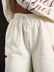 SUMWON WOMEN 运动阔腿运动裤超大运动家居服舒适健身训练运动服度假阔腿风格 - 白色 - 查看 7