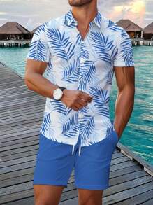 Manfinity RSRT Men's Hawaiian Shirt Set, Minimalist Fashion Casual Daily Wear