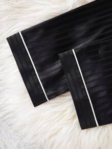 Teen Girls Pajama Set, Pink Striped Fabric Heart Print Long Sleeve Shirt & Pants 2 Pieces Loungewear - Black - View 7