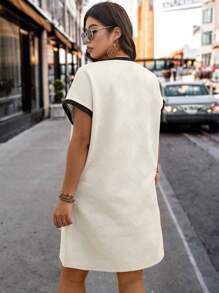 SHEIN LUNE Plus Size Women Casual Textured Color Block Batwing Sleeve Dress,Summer Outfits For Women,Summer Outfits For Women Summer Boho Old Money - Black and White - View 2