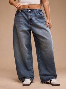 Forever 21 Quần Jeans Thường Ngày Thiết Kế Đơn Giản Túi Nút Phía Trước Cỡ Lớn, Mặc Hàng Ngày - Màu xanh lam - Xem 3