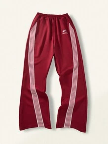 SHEIN 1 pieza Pantalón de chándal con 4 rayas rojas de estilo deportivo para adolescentes, nuevo diseño