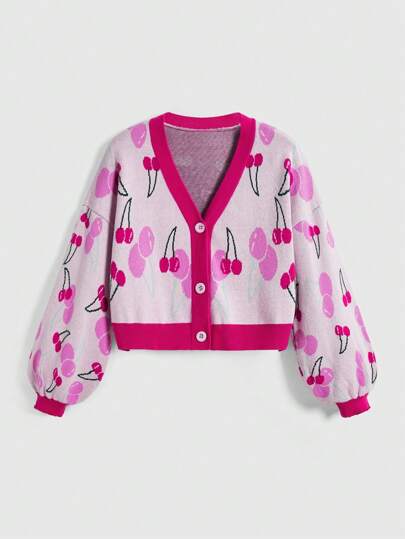 Kawaii كاردجان نسائي هادئ بياقة على شكل حرف V مطبوع عليه كرز، طباعة ملونة، خفيف الوزن، بطراز فينتاج لعيد الحب