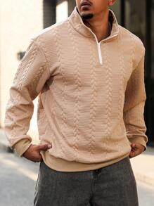 Manfinity Homme Plus Size Men's Casual Solid Color Stand Collar Pullover Sweatshirt, Autumn/Winter - Apricot - View 4