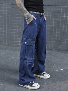 Manfinity EMRG Men's Simple Pocket Button Jeans, Casual Everyday Wear - Medium Wash - View 4