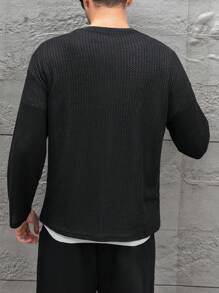 SHEIN Manfinity Dauomo Men's Solid Color Simple Fashion Casual Black Long Sleeve T-Shirt, Everyday Wear